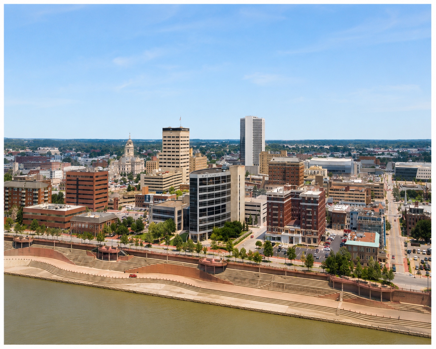 Downtown Evansville, Indiana skyline and riverfront
